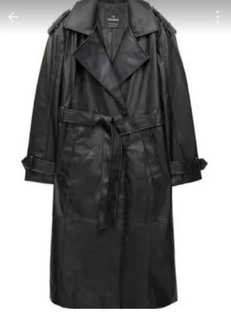 Nieuwe leerlook Trenchcoat Maat M met Prijskaartje, Maat 38/40 (M), Zwart, Eerlook, Nieuw