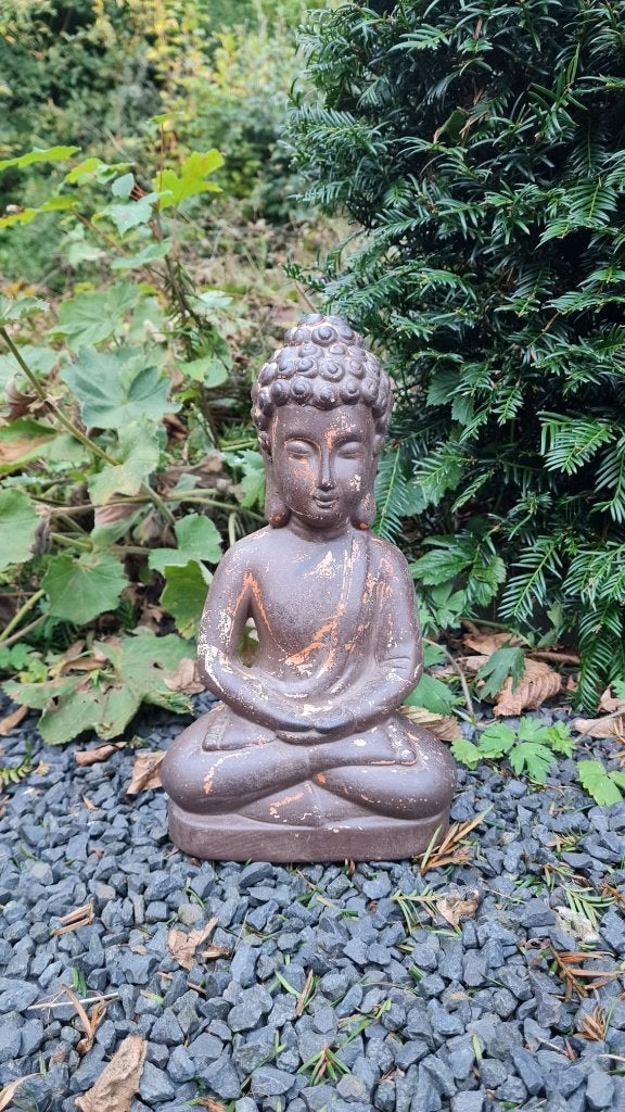 Boeddha beeld, Buddha statue, 30cm. binnen/buiten, Ophalen of Verzenden, Gebruikt, Steen/keramiek, 30 cm