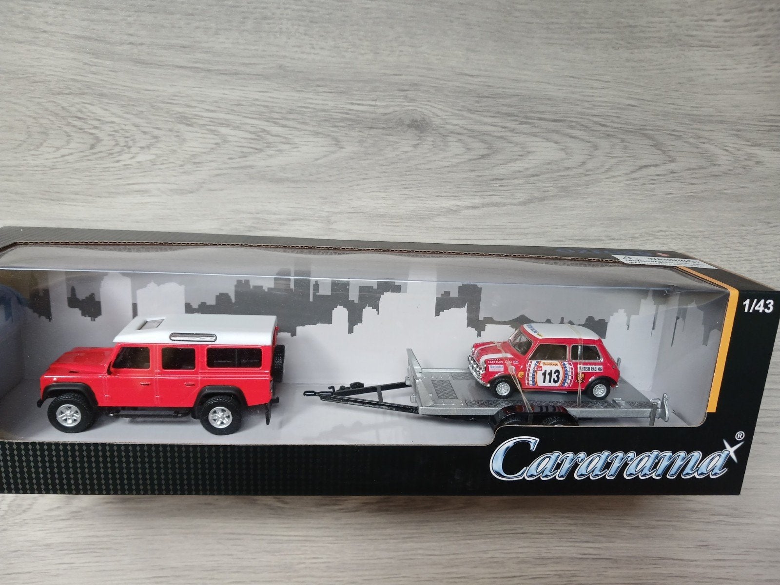 Cararama LandRover met aanhanger met classic Mini rallyauto, Ophalen of Verzenden, Nieuw, Auto, Overige merken