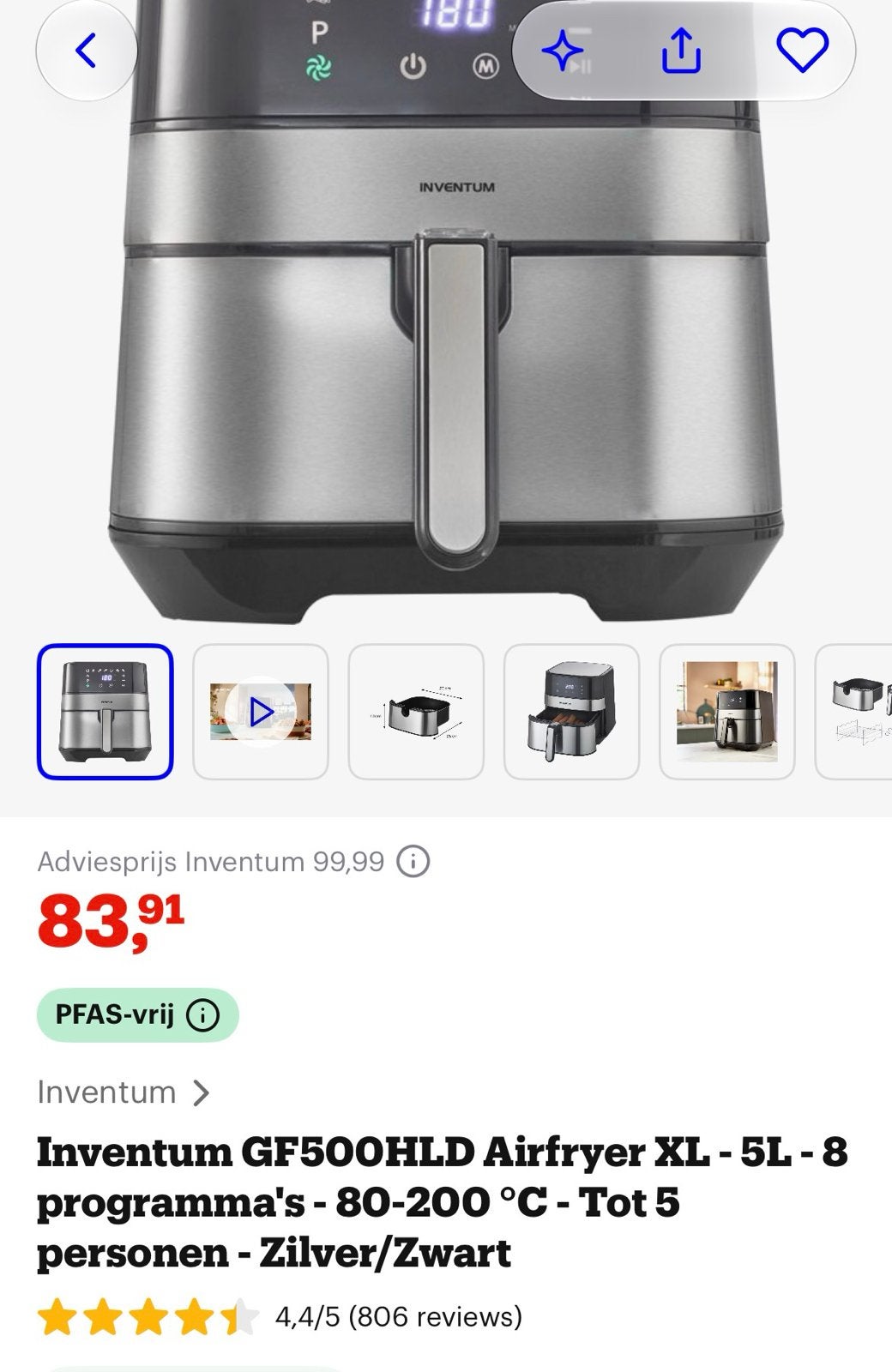 Foto 7 van Inventum GF500HLD Airfryer XL - 5L - Zilver/Zwart