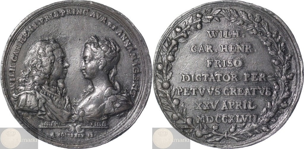 Historiepenning - 1747 'Verheffing Willem Friso Stadhouder', Postzegels en Munten, Munten | Nederland, Ophalen of Verzenden, Vóór koninkrijk