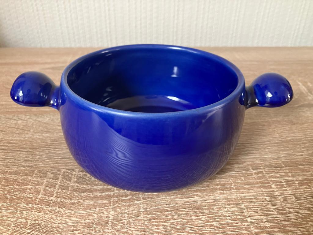 Blauw schaaltje met greepjes, Overige materialen, Gebruikt, Ophalen of Verzenden, Schaal of Schalen