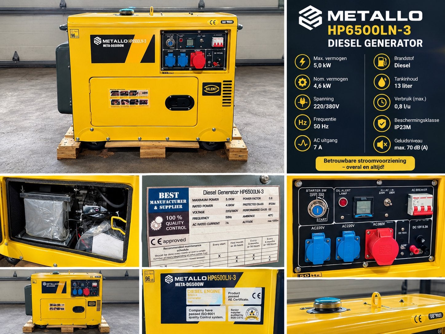 Nieuwe Metallo META-DG5000W dieselgenerator – 5 kVA / 5,0 kW, Elektrisch startend, Dieselolie, Nieuw, Ophalen of Verzenden