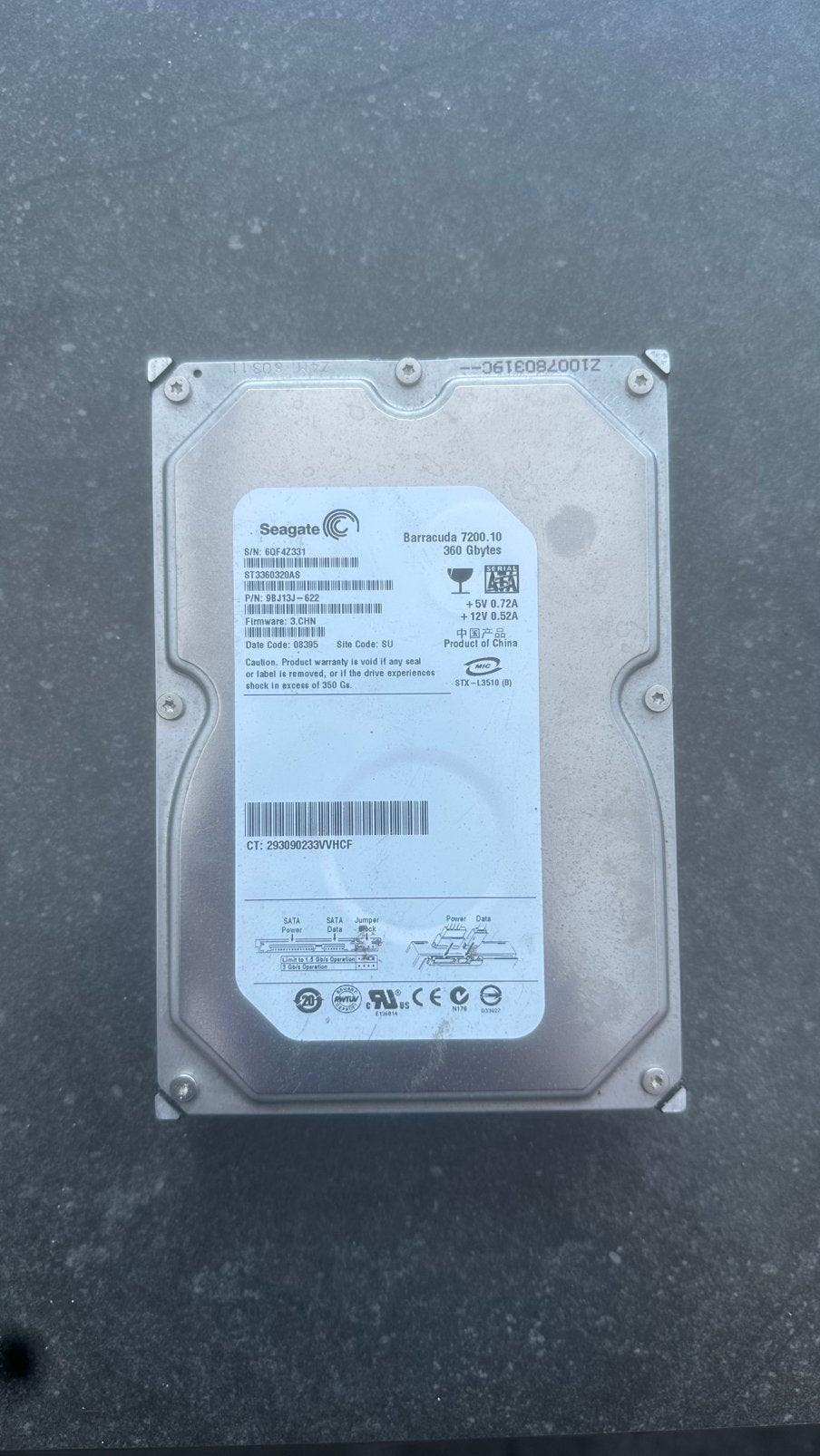 Seagate Barracuda 7200.10 360GB HDD - Intern SATA, Computers en Software, Harde schijven, Intern, Ophalen of Verzenden, Zo goed als nieuw
