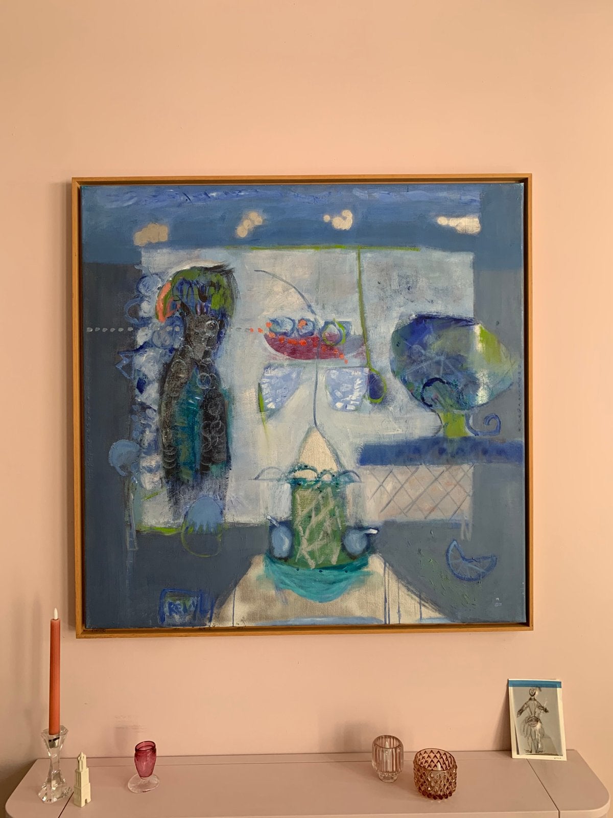 Schilderij Yvonne Reuijl olieverf 100 x 100 izgst, Antiek en Kunst, Ophalen, Olieverf