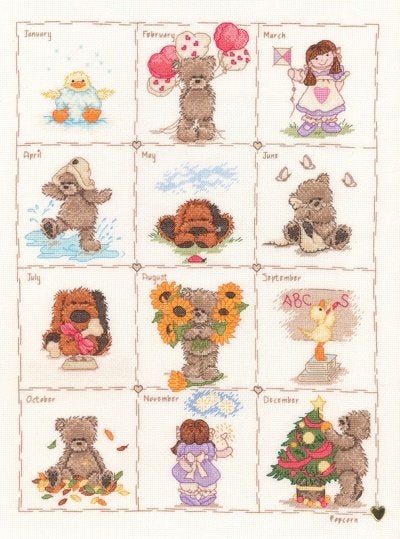 Borduurpakket Popcorn the bear kalender VH11, ., Nieuw, Ophalen of Verzenden, .