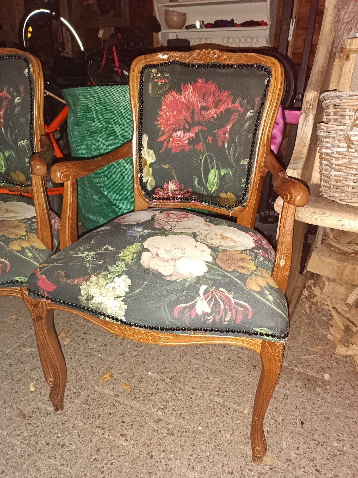 Set van 2 vintage stoelen met bloemenprint, Antiek en Kunst, Ophalen