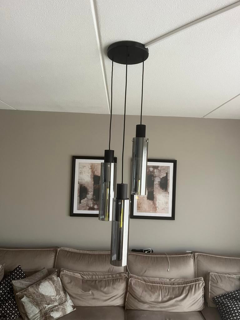 Hanglamp met 3 glazen kappen, Ophalen, Gebruikt, Glas