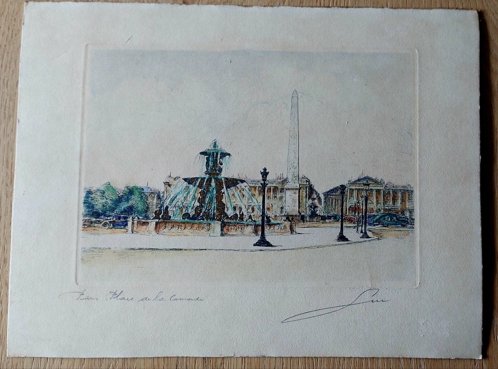 Ets 'Parijs ... Place de la Concorde' ..., Antiek en Kunst, Ophalen of Verzenden