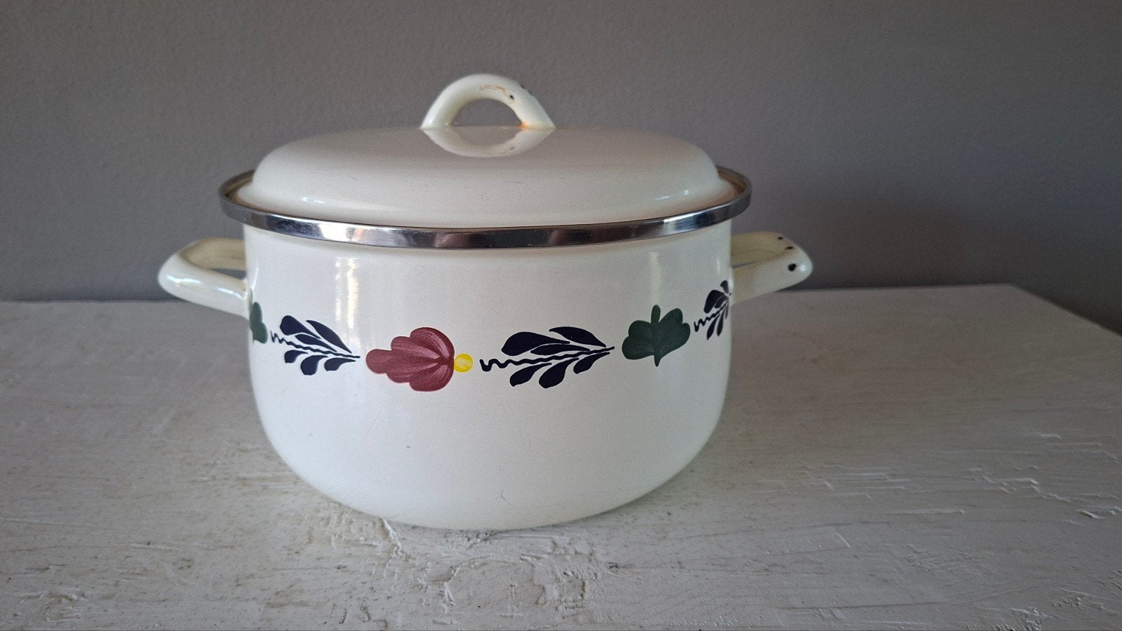 Boerenbont Emaille Stamppotpan / Soeppan met Deksel - 24 cm, Ophalen of Verzenden