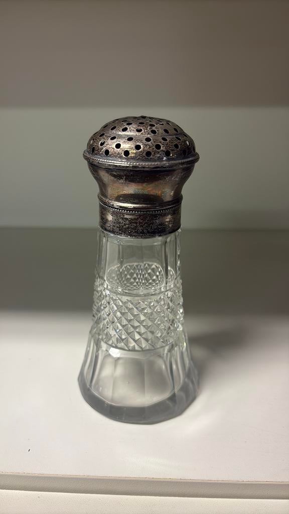 Antieke kristallen suikerstrooier zilver, Ophalen of Verzenden, Zilver