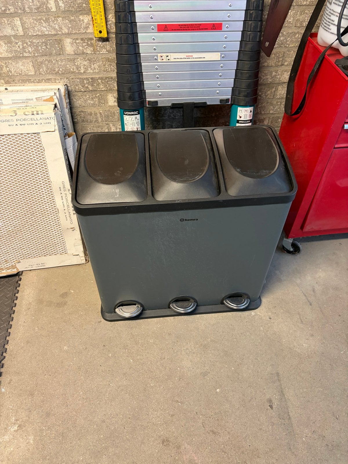 Homra afvalscheidingsbak 60L (3x20L) met pedalen, Huis en Inrichting, 40 liter of meer, Ophalen, Gebruikt, Met pedaal