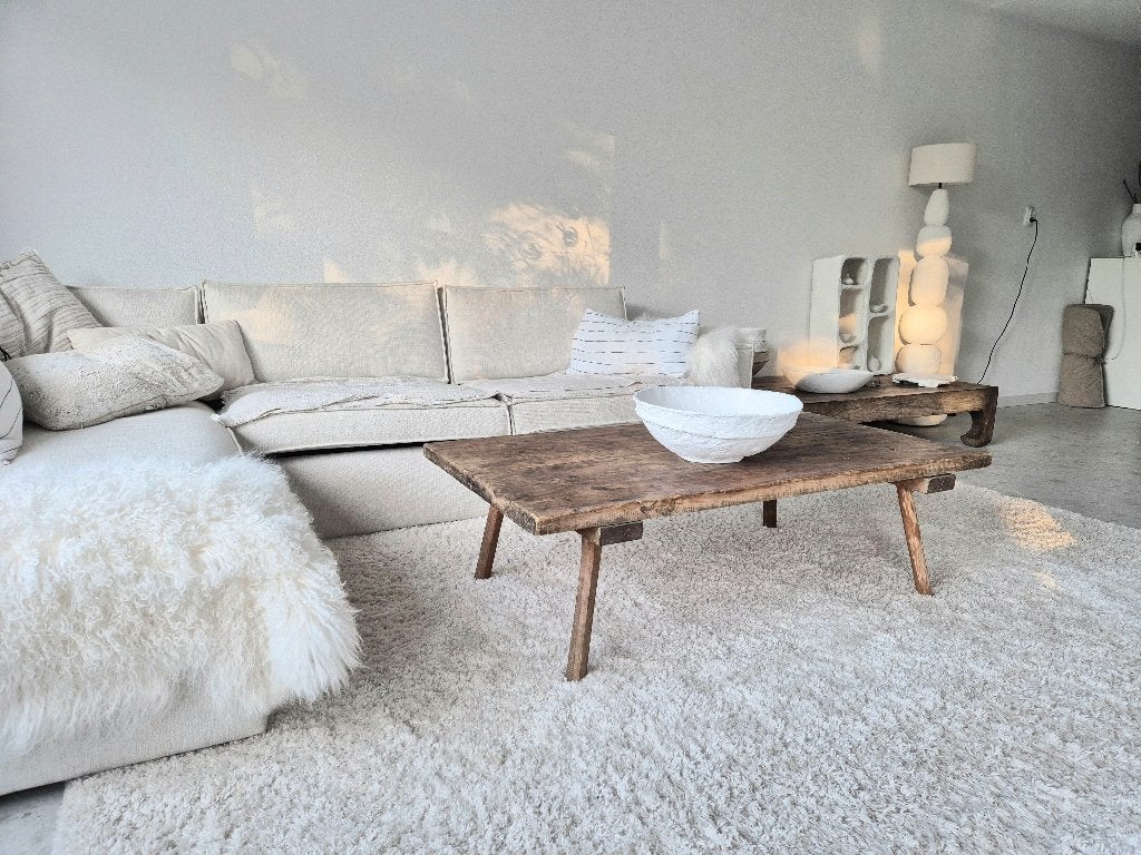 Oude authentieke slagerstafel salontafel sidetable Hoffz, Ophalen, 100 tot 150 cm, Zo goed als nieuw, Robuust landelijk woontheater landelijke aura boho wabisabi