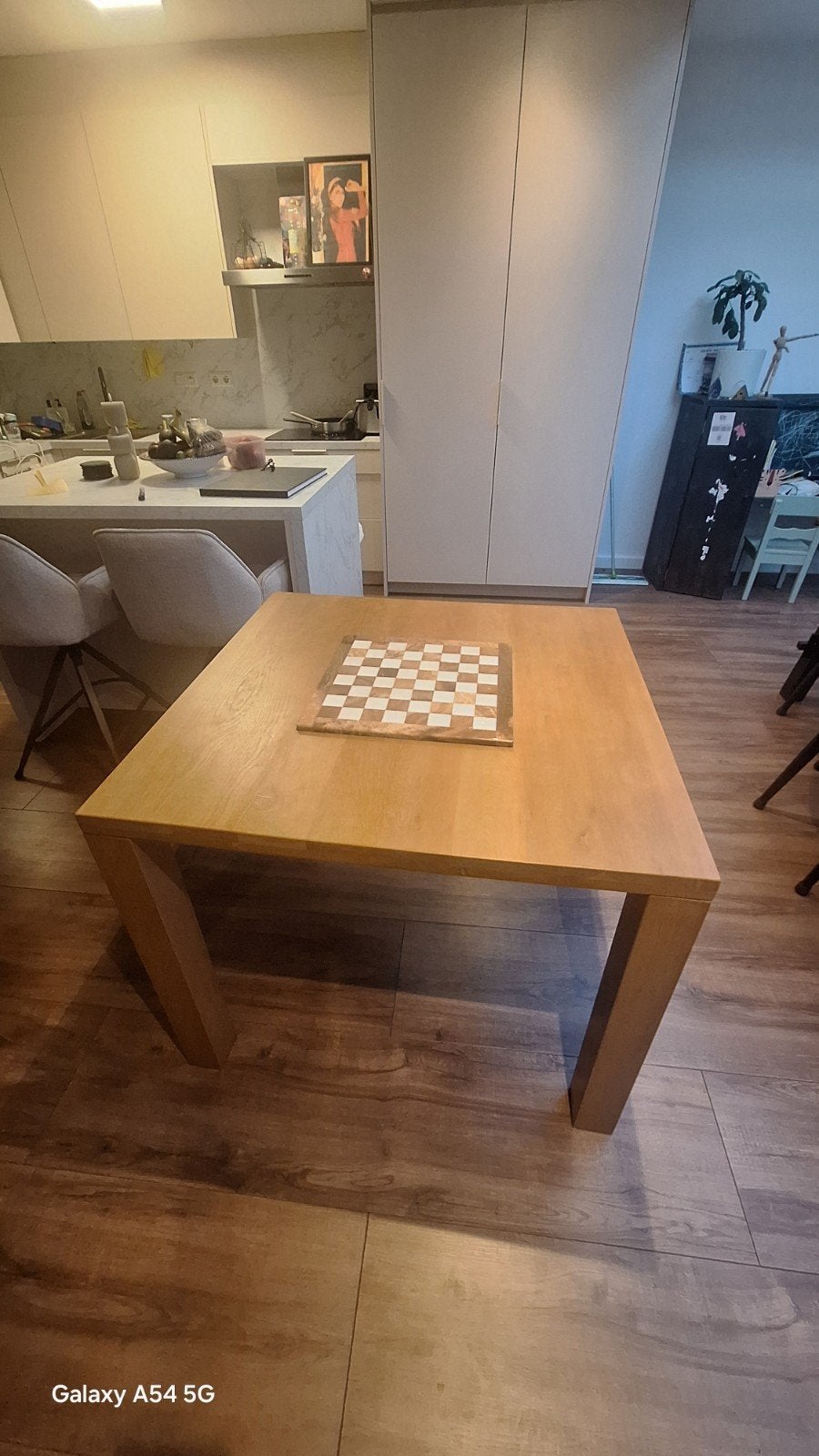 MOET NU WEG: unieke houten schaaktafel marmeren schaakbord, Ophalen, Zo goed als nieuw
