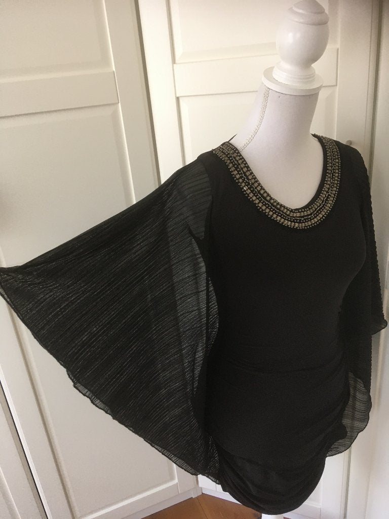 Jane Norman zgan zwarte vleermuismouw mini jurk,maat M (= S), Kleding | Dames, Maat 38/40 (M), Zwart, Jane Norman, Ophalen of Verzenden
