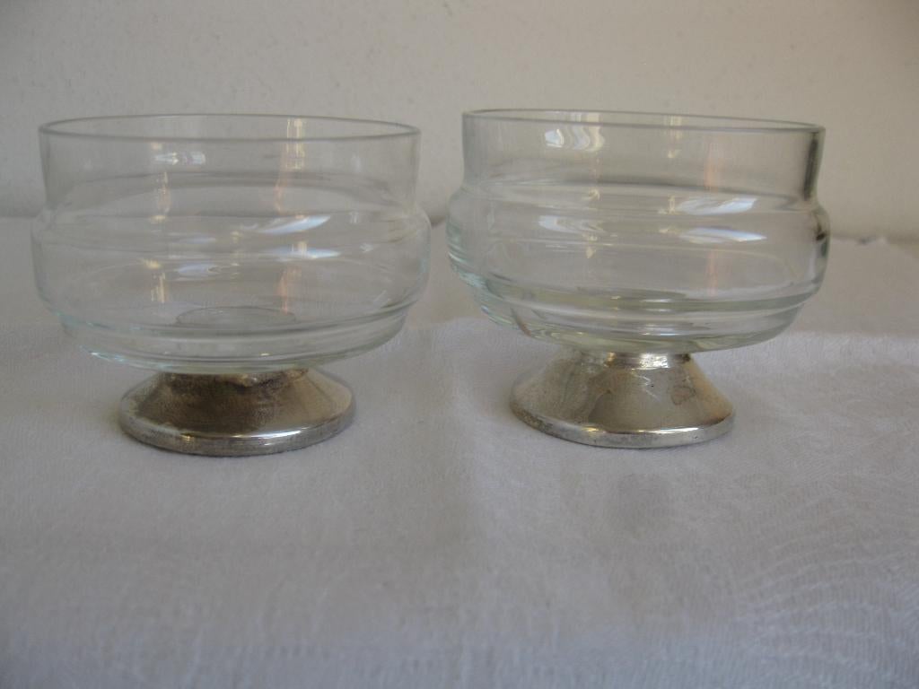 Stel lage glazen met zilveren voet., Antiek en Kunst, Ophalen of Verzenden, Zilver