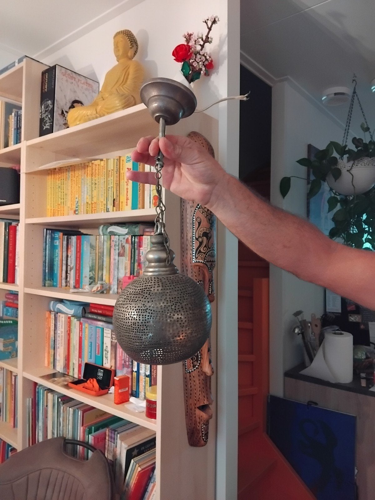 Oosterse hanglamp met geperforeerd metaal, Huis en Inrichting, Ophalen, Minder dan 50 cm, Gebruikt, Oosters, Bohemian, Etnisch