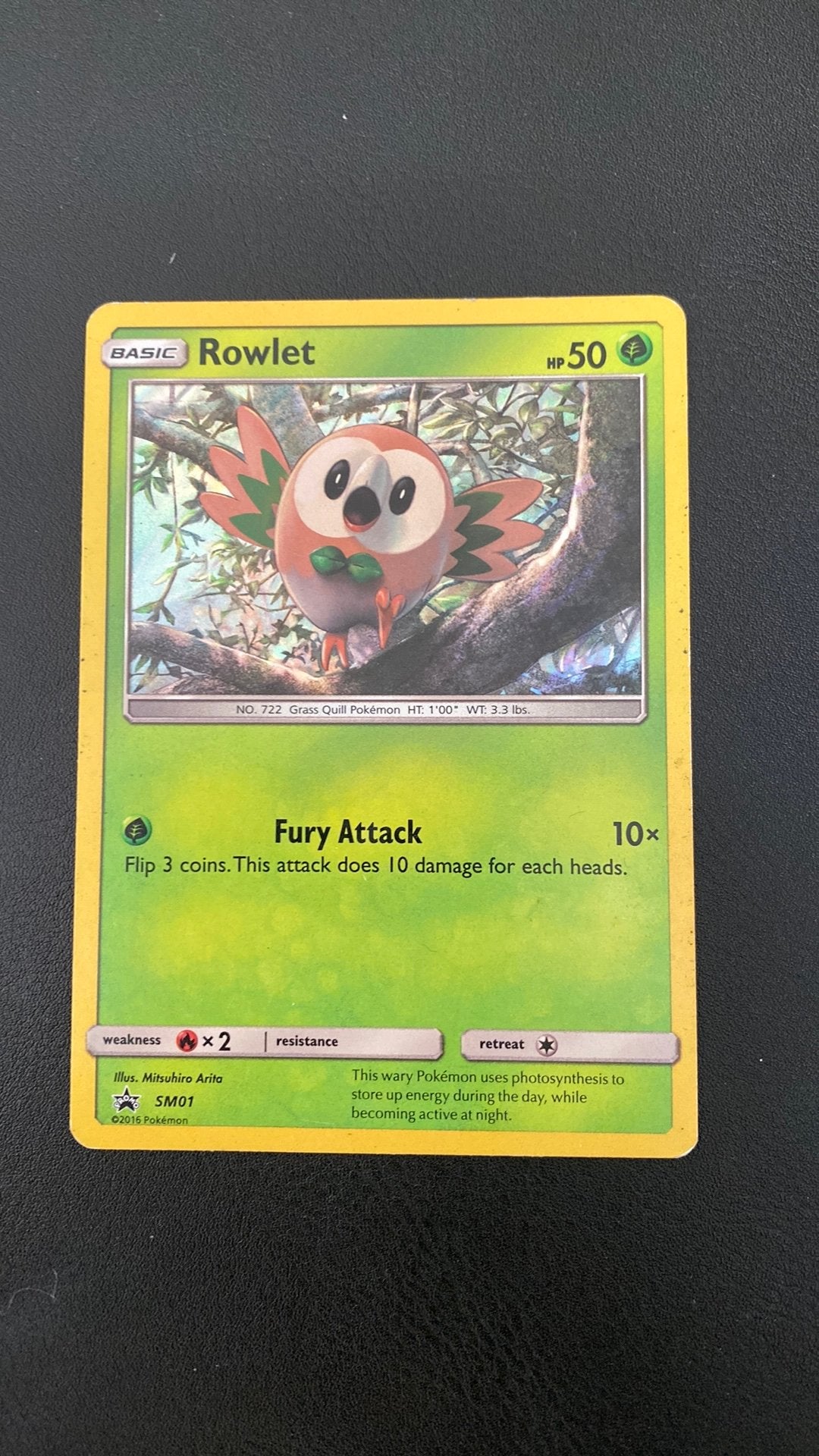 Pokemon rowlet sm01 black star promo holo, Ophalen of Verzenden, Gebruikt, Losse kaart