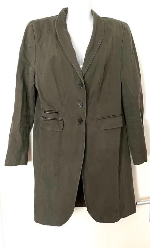Far Hills legergroen lang jasje maat 42[dm], Kleding | Dames, Maat 42/44 (L), Ophalen of Verzenden, Zo goed als nieuw, Jasje