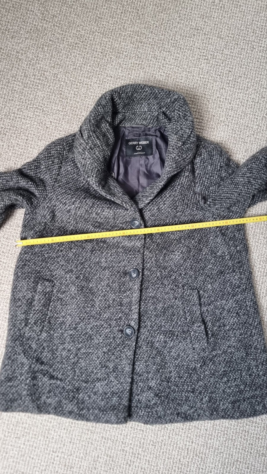 Gerry Weber gevoerde jas met rolkraag en lichte A-lijn, Ophalen of Verzenden, Grijs, Gedragen, Maat 46/48 (XL) of groter