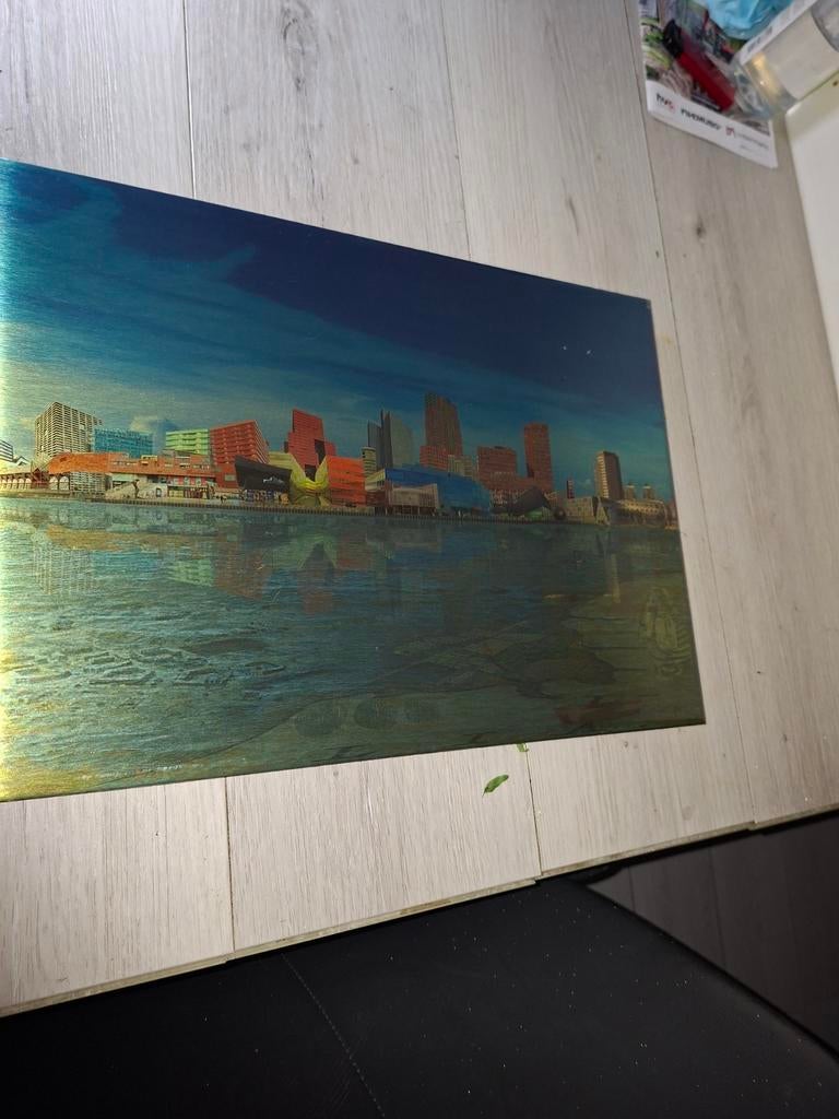 Nissim Men Rotterdam Skyline Kunstwerk op metaal, Antiek en Kunst, Ophalen of Verzenden