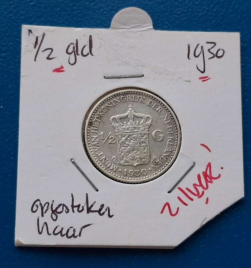 * Nederland 1/2 gulden 1930 = Wilhelmia met opgestoken haar, Postzegels en Munten, Munten | Nederland, ½ gulden, Zilver, Ophalen of Verzenden