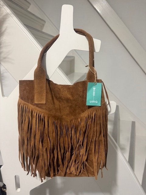 Nieuwe bruine suede ibiza tas met franjes, Ophalen of Verzenden, Nieuw, Bruin
