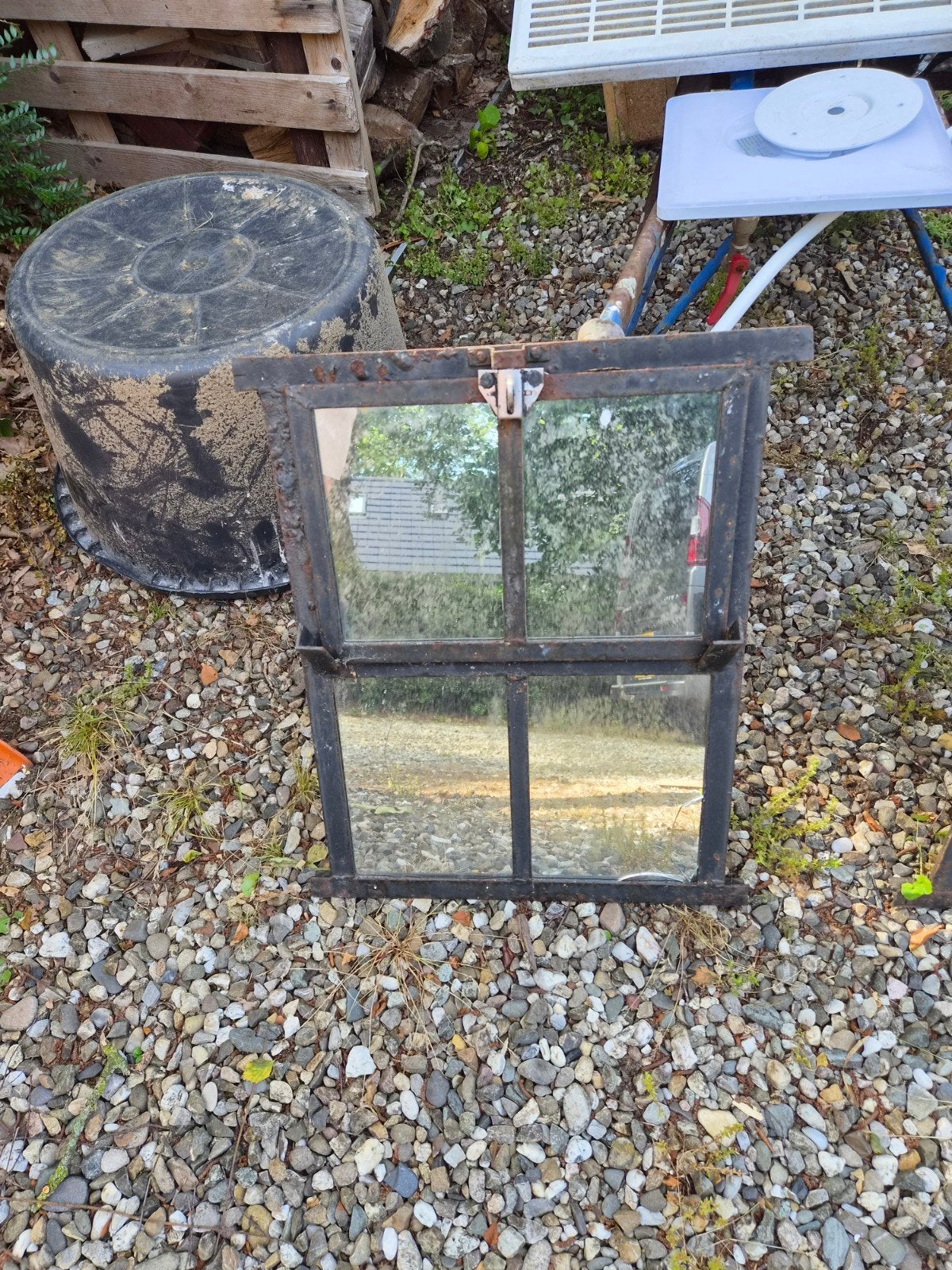 2 oude stalramen met spiegelglas, Ophalen, Minder dan 50 cm, Gebruikt, Minder dan 100 cm