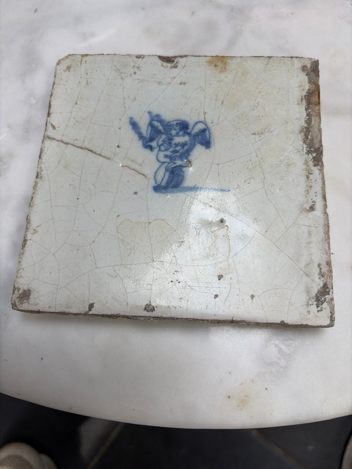 Antieke Delfts Blauwe Tegel met Engeltje, Ophalen of Verzenden