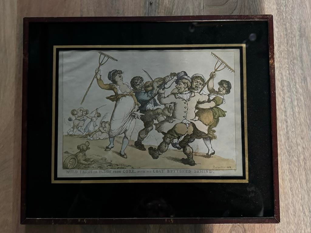 Antieke gekleurde gravure: Wild Irish or Paddy from Cork, Handgekleurd, Dagelijks leven, 1800 - 1899, Ophalen of Verzenden