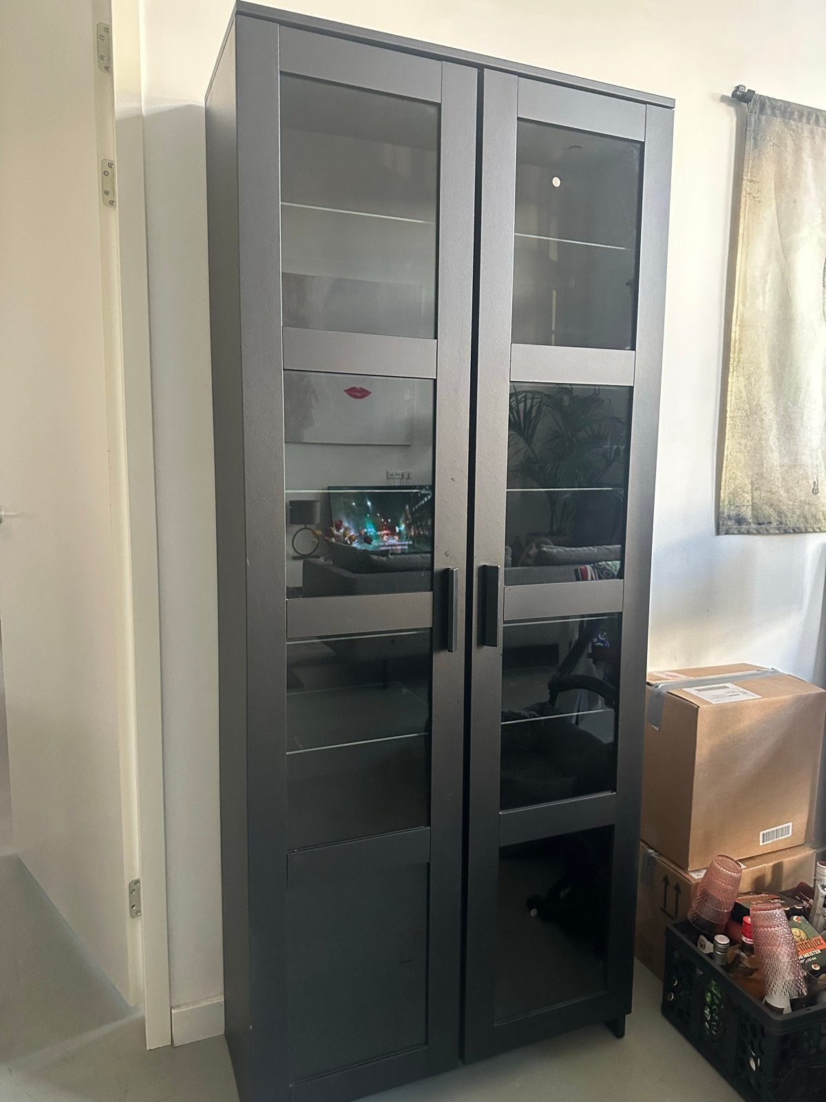 IKEA BRIMNES Vitrinekast met glazen deuren en planken, Ophalen, Gebruikt, 200 cm of meer, 50 tot 100 cm