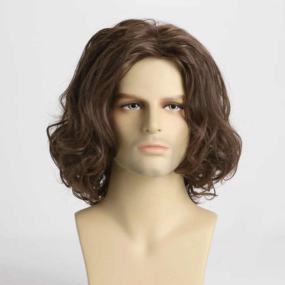 Bruine Krullende Heren Pruik Mannen Haarstuk Haren, Verzenden, Nieuw, Pruik of Haarverlenging