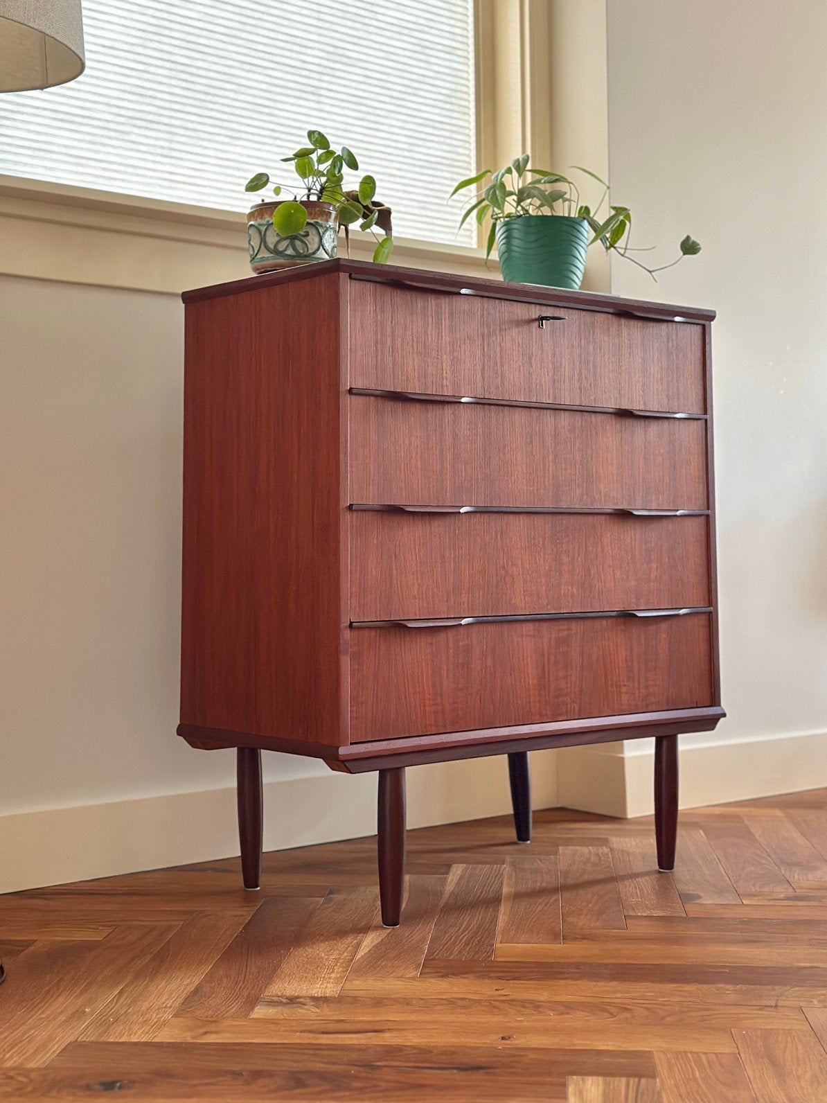 Vintage ladekast teak hout Deens design  jaren 50/60/70, Ophalen, Gebruikt, Teakhout, 50 tot 100 cm