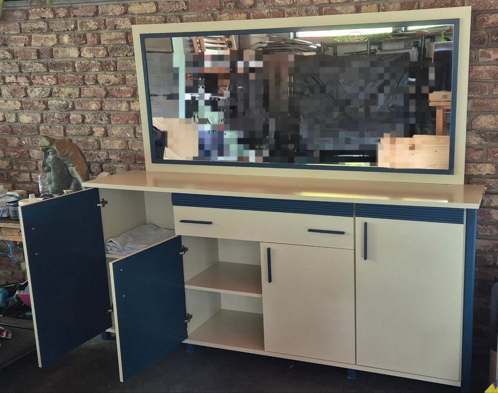 Dressoir evt met spiegel, Huis en Inrichting, Kasten | Dressoirs, Ophalen, Met deur(en), Zo goed als nieuw, 200 cm of meer