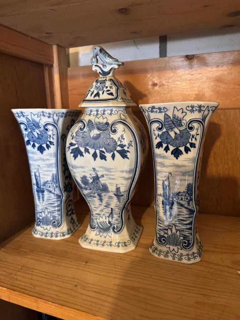 Set van 3 Delft blauwe vazen, Antiek en Kunst, Ophalen