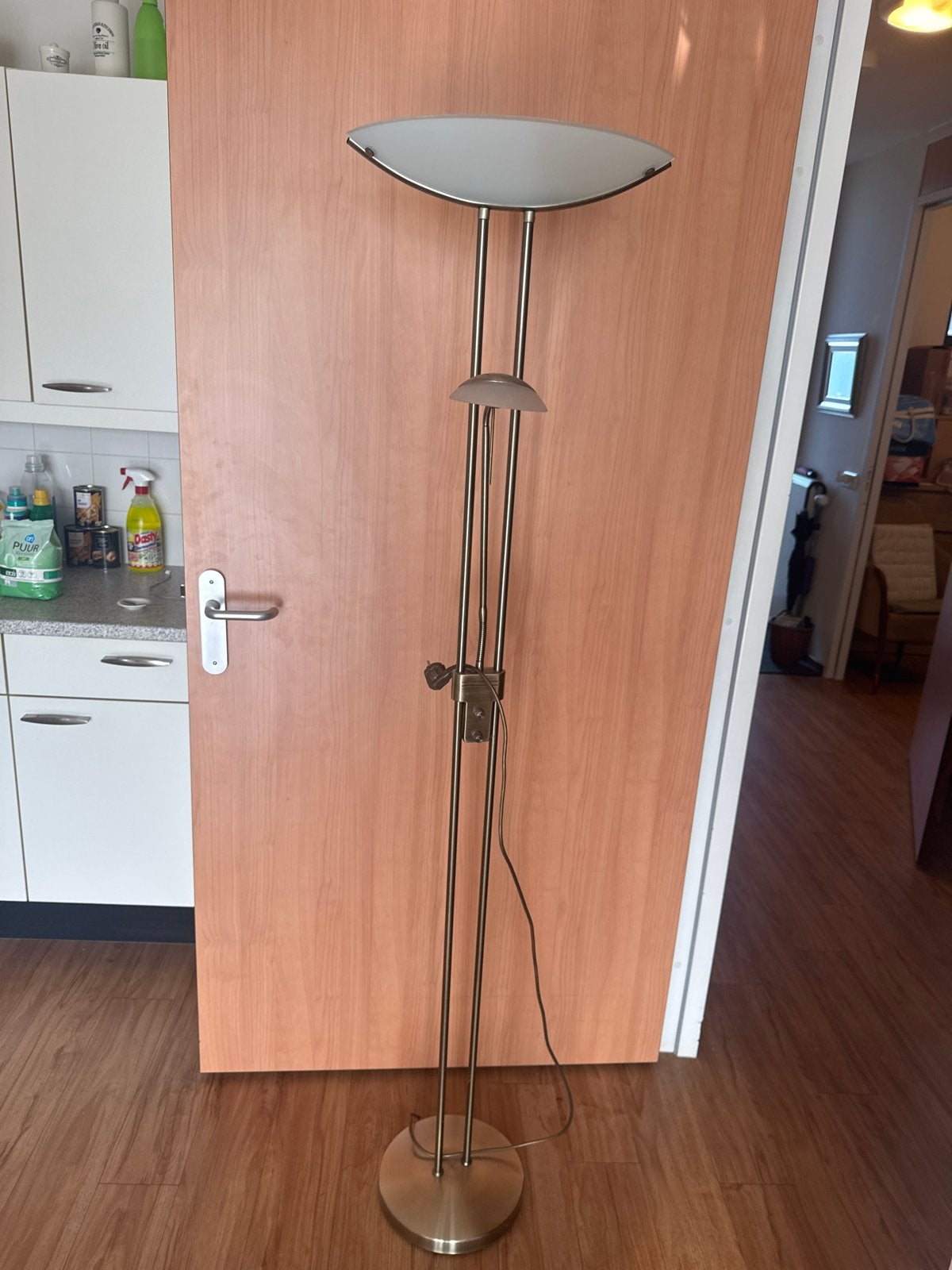 Stijlvolle bronzen vloerlamp met leeslamp, Huis en Inrichting, Ophalen, Gebruikt, E27 (groot), Metaal
