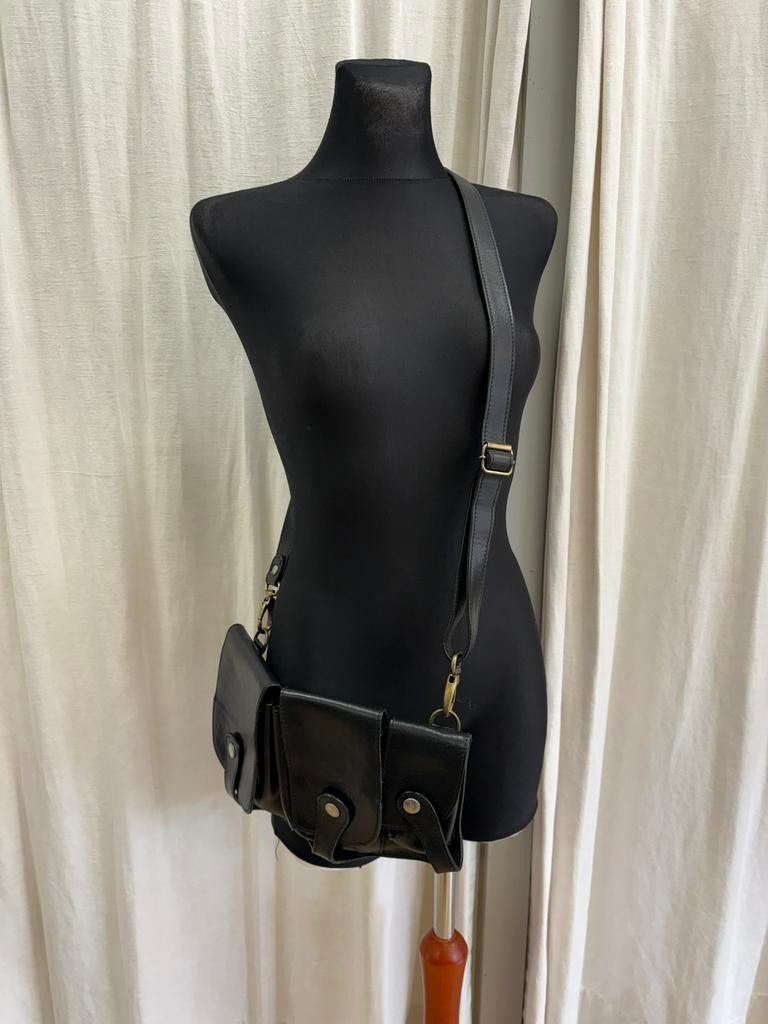 Ignoor 3 pocket bag leer, Ophalen of Verzenden, Zo goed als nieuw, Zwart, Handtas
