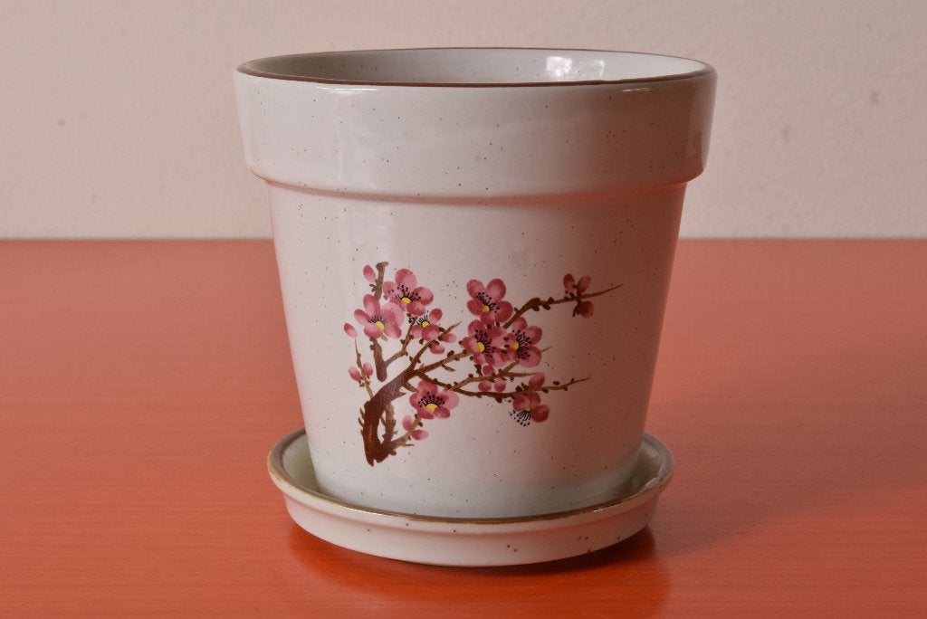 Retro vintage jaren 70 Wildflower bloempot met onderschotel, Ophalen of Verzenden