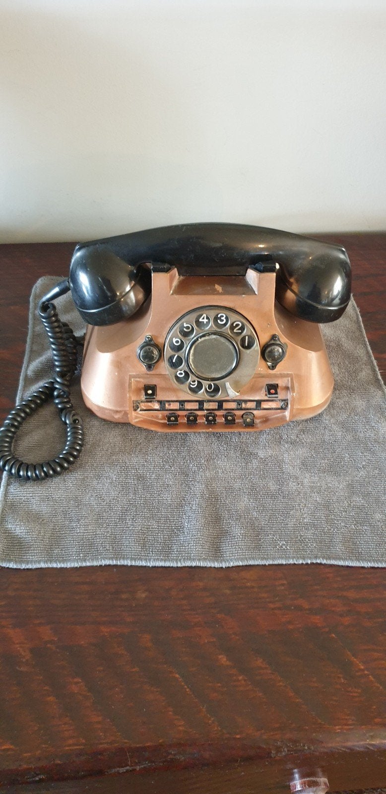 Vintage Telefoon met Draaischijf - Koperkleurig, Ophalen of Verzenden
