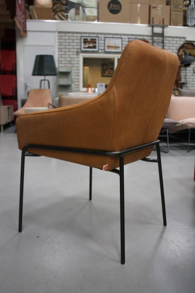 4 x luxe eetkamerstoelen Jolly Jess design metaal leer camel, Ophalen, Zo goed als nieuw, Leer, Vier