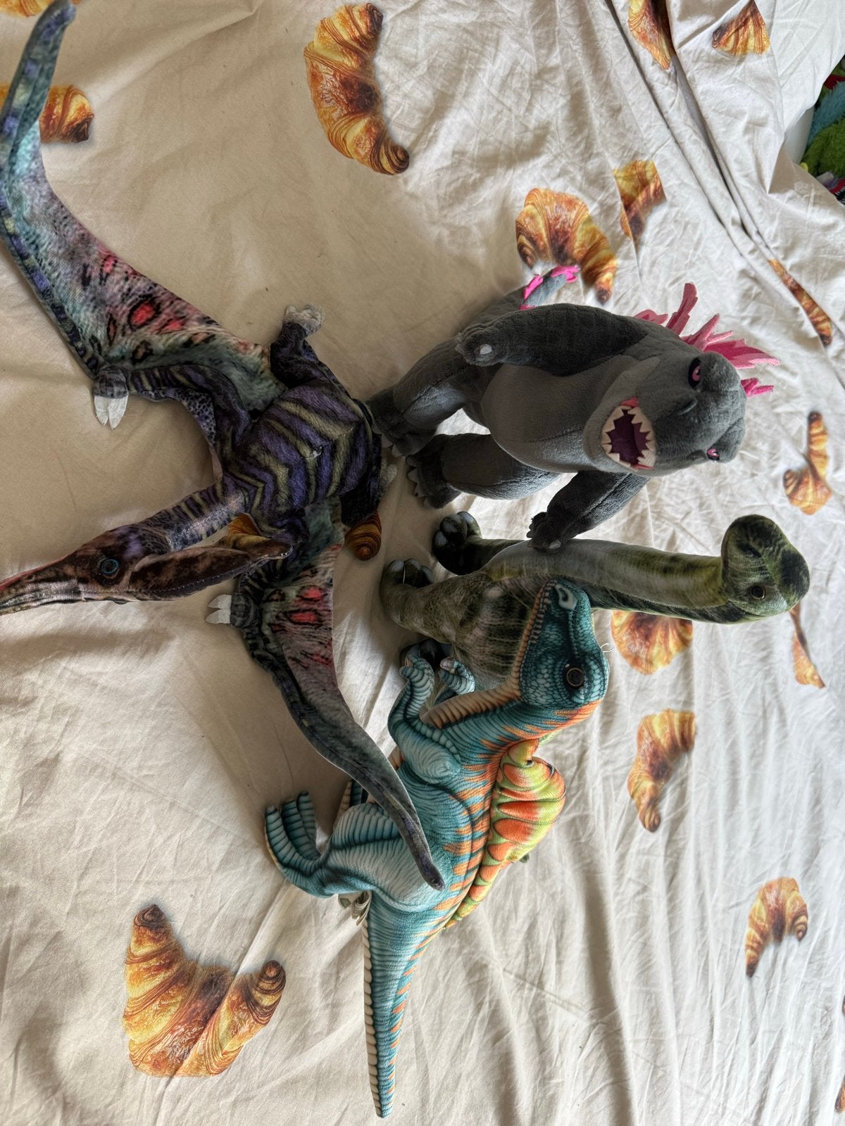 Dinosaurus knuffels - set van 4, Gebruikt, Dinosaurus, Ophalen of Verzenden, Middelgroot (20 tot 80 cm)