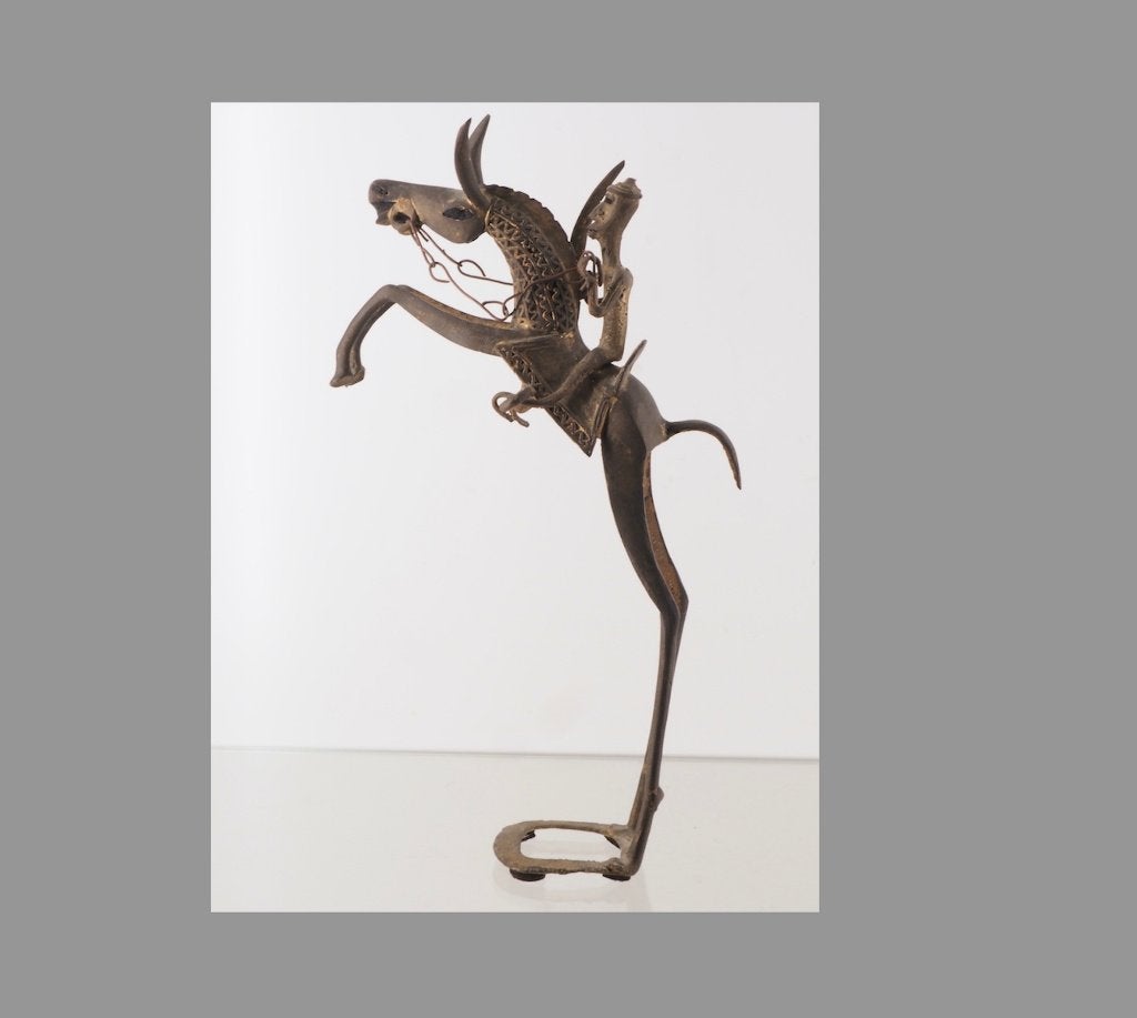 39cm Dogon Warrior te paard nr.2(250930-01), Bruin, Afrika, 39 cm, Handgemaakt