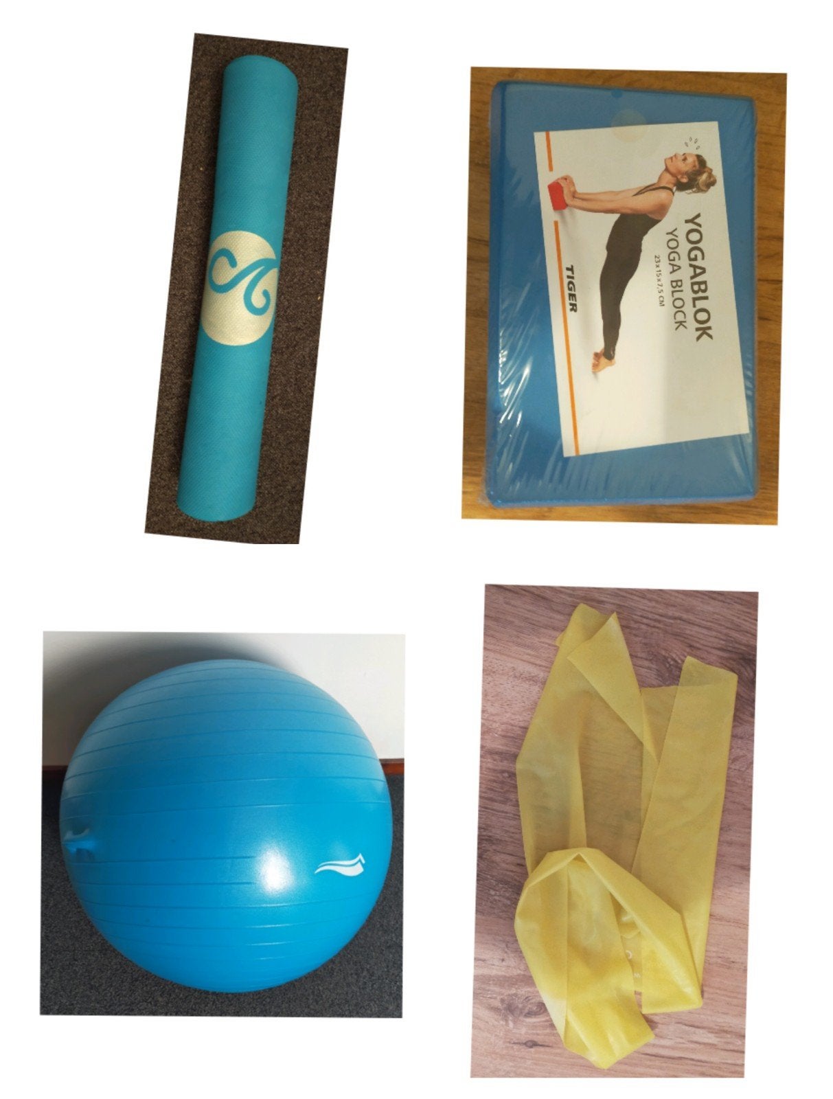 Fitness Accessoires Set: Yoga Mat, Bal, Blok, Weerstandsband, Sport en Fitness, Ophalen, Zo goed als nieuw, Benen, Fitnessbal