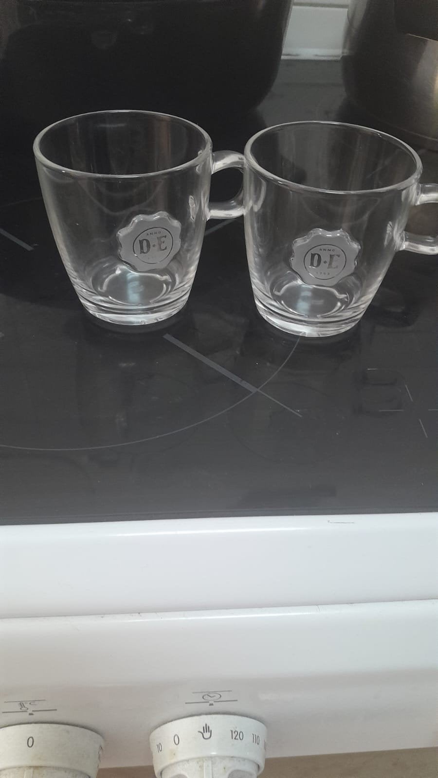 Douwe Egberts glazen kopjes - 2 stuks, Ophalen, Zo goed als nieuw, Overige merken, Glas