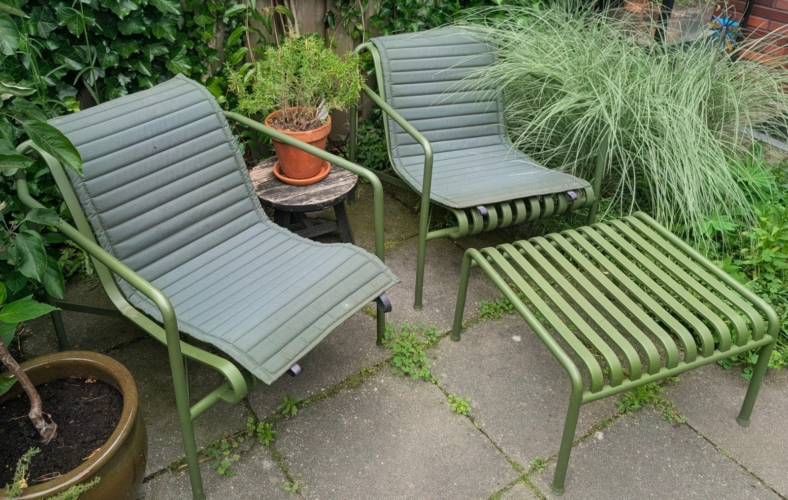 2 sets: Hay Palissade Low fauteuil en voetenbank - Olive, Ophalen