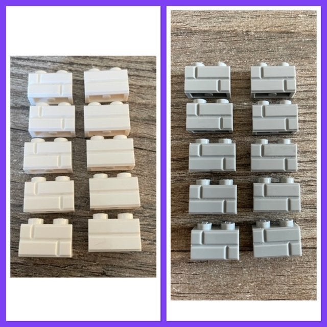 10 lego basis blokjes 1x2 licht grijs  met steen motief, Ophalen of Verzenden, Nieuw, Losse stenen, Lego