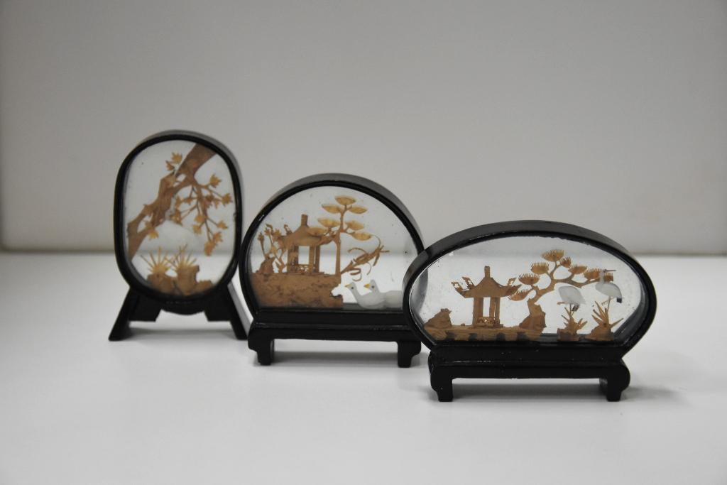 Chinees diorama van gesneden kurk 3x, Ophalen of Verzenden