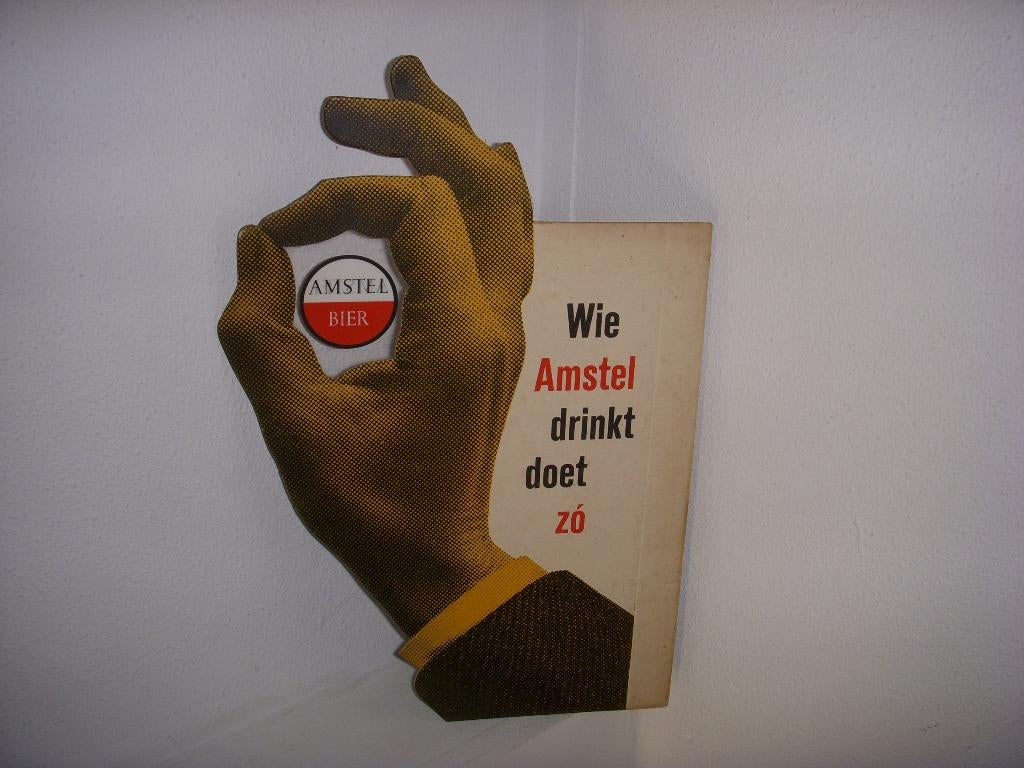 Bijzondere Amstel bier reclame Wie Amstel drinkt doet Zo1960, Verzamelen, Biermerken, Ophalen of Verzenden, Zo goed als nieuw