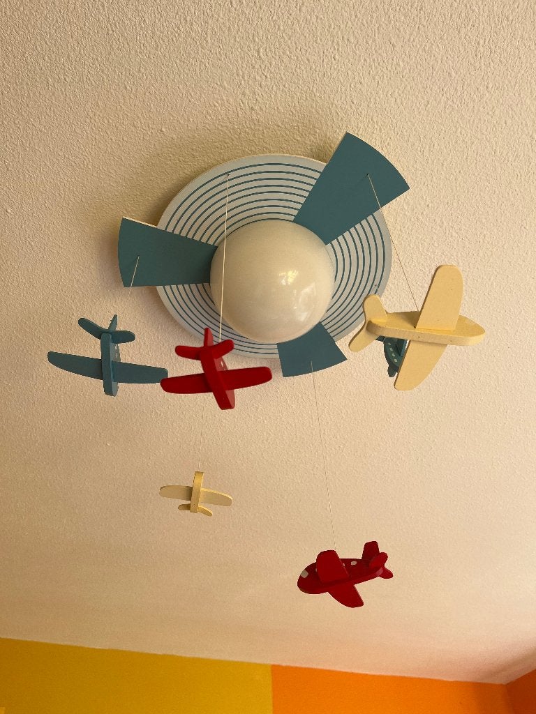 Lamp kinderkamer vliegtuigjes hout, Ophalen, Zo goed als nieuw, Lamp