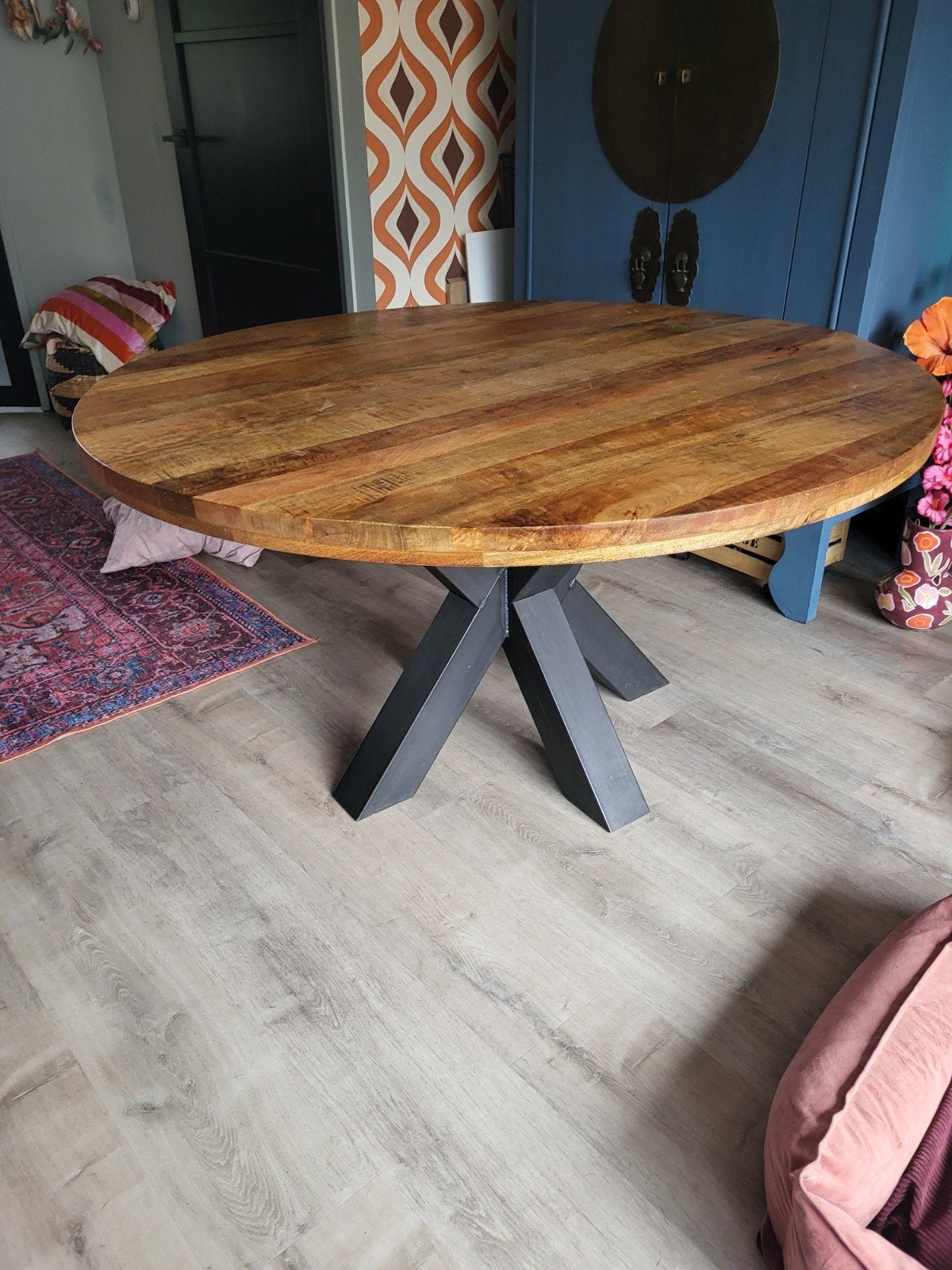 mooie mango houten taffel, Ophalen, Gebruikt, Rond, Overige houtsoorten